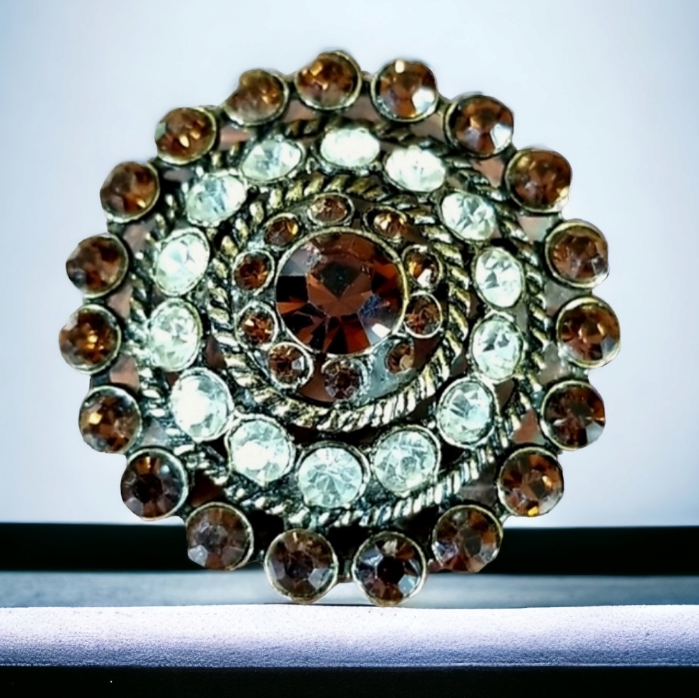 Vintage Rhinestone Brooch Antique Gold Tone